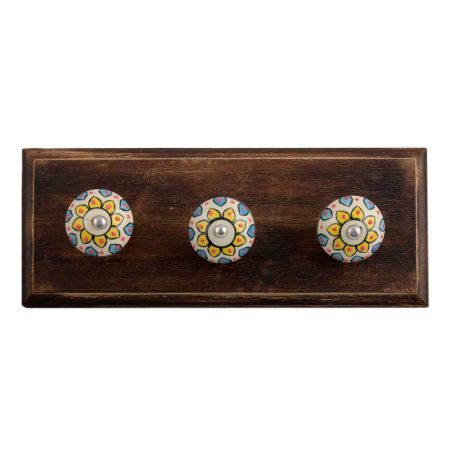 Yellow Sunflower Flower Ceramic Wooden Hooks